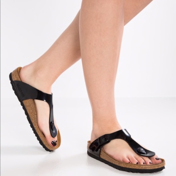 Birkenstock Shoes - Birkenstock Gizeh Black Patent Sandal